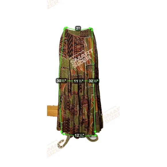 Silk Stop Originals Boho Patchwork Maxi Skirt Brown Green Earth Tones Size S - Picture 7 of 7